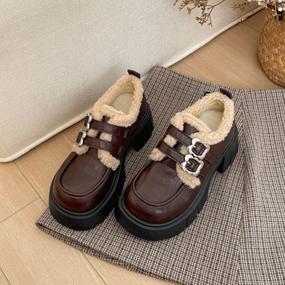 Damen Stiefel Flauschig Innenfutter Blockabsatz Winter
