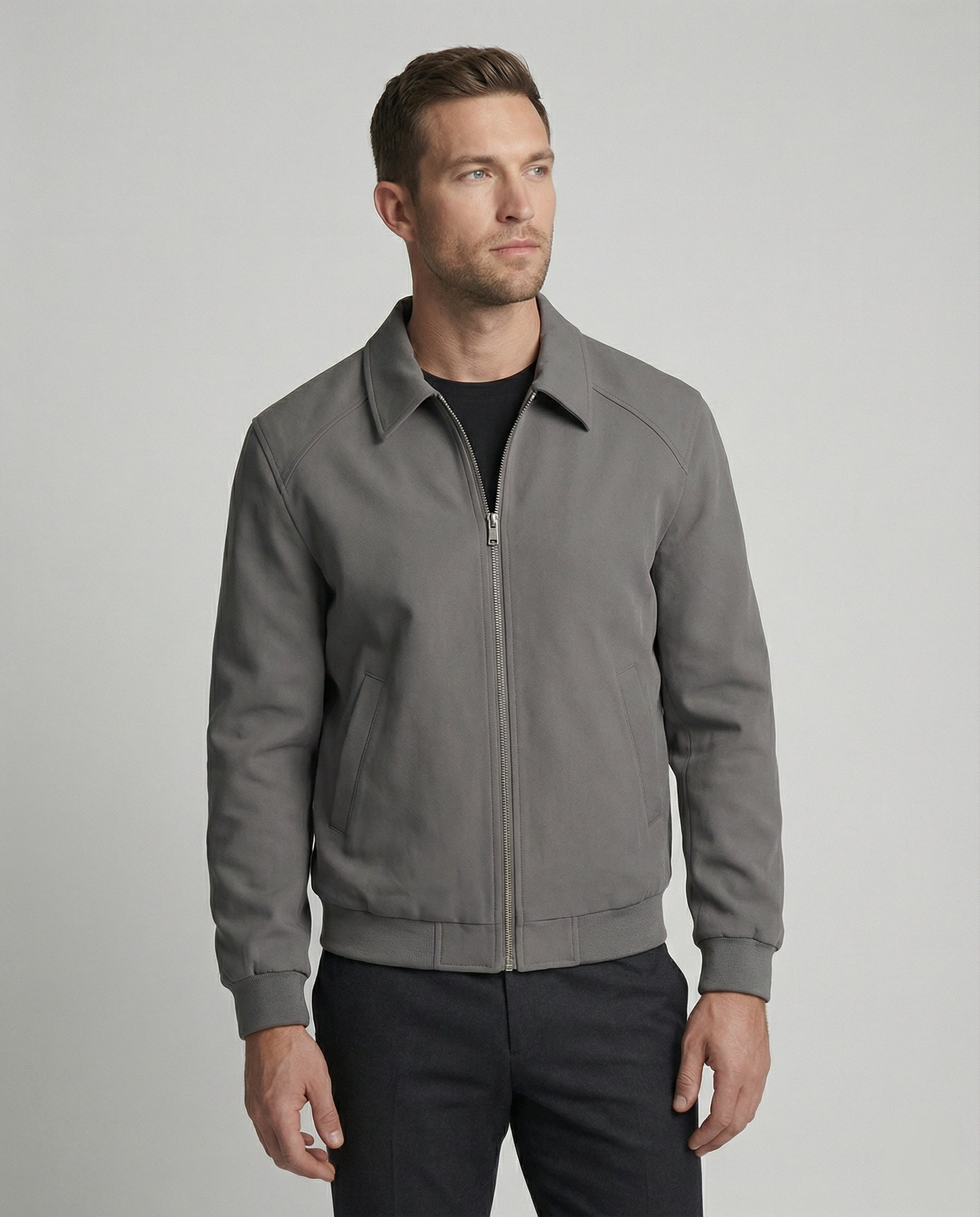 Herren Baseballjacke Grau Schwarz Übergangsjacke Vintage Style - BerlinGlamour