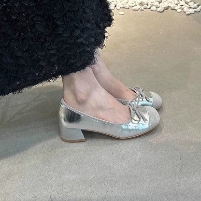 Damen Ballerinas Glänzend Schleifen Detail Elegant
