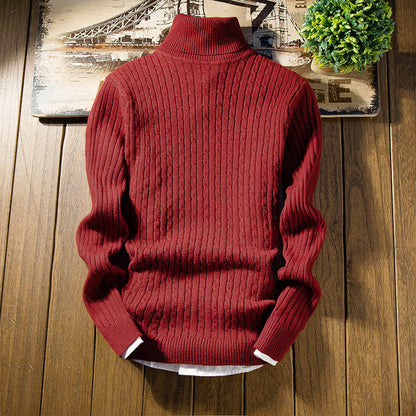 Herren Rollkragenpullover Rippstrick Muster Modern Schwarz