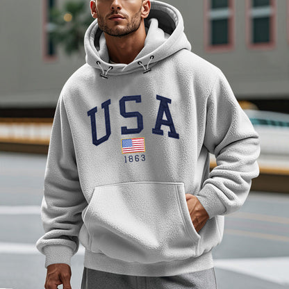 Herren Fleece Hoodie mit USA-Print, Weich und Warm