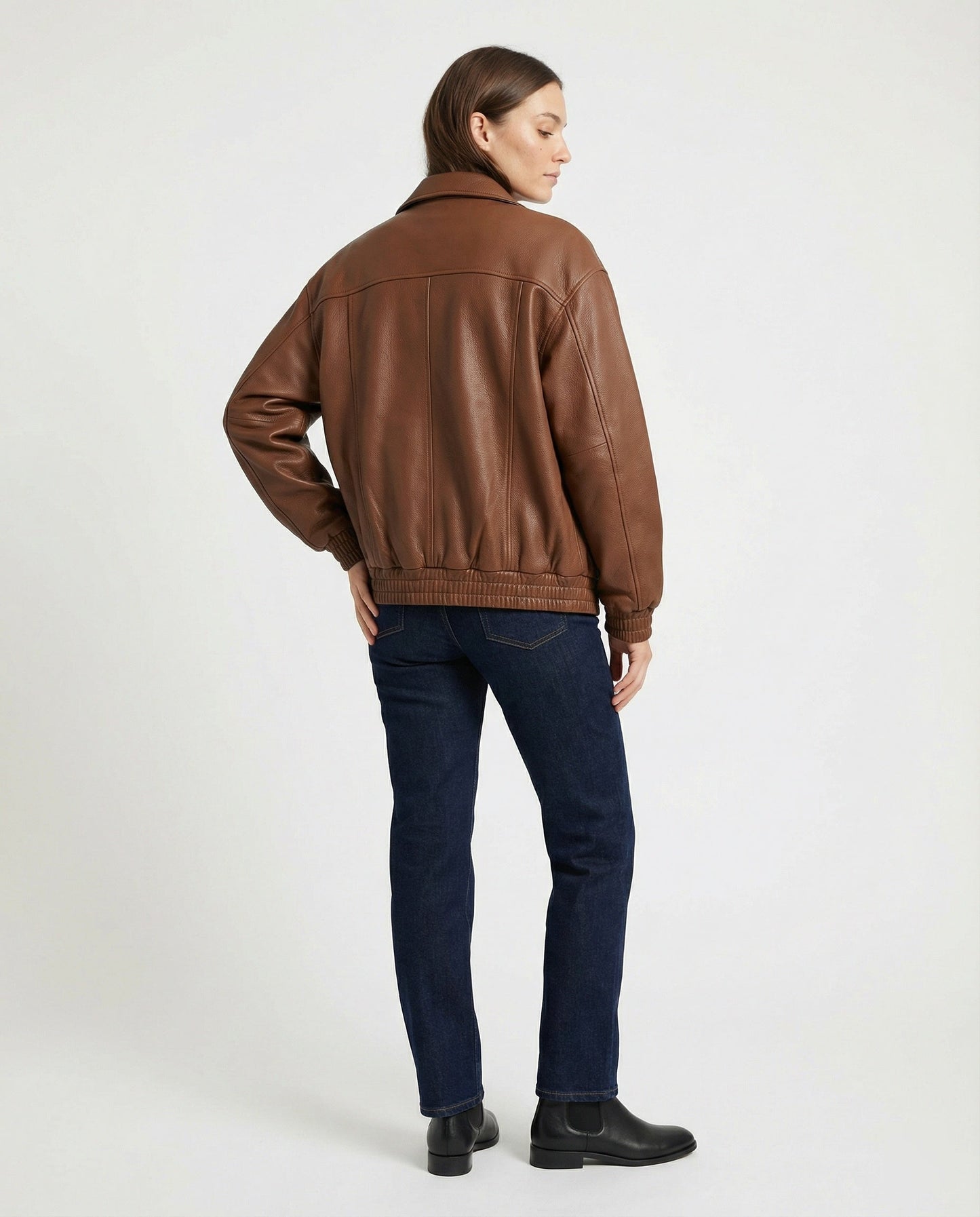 Damen Lederjacke Nappa Optik Blouson mit Hemdkragen Elastisch