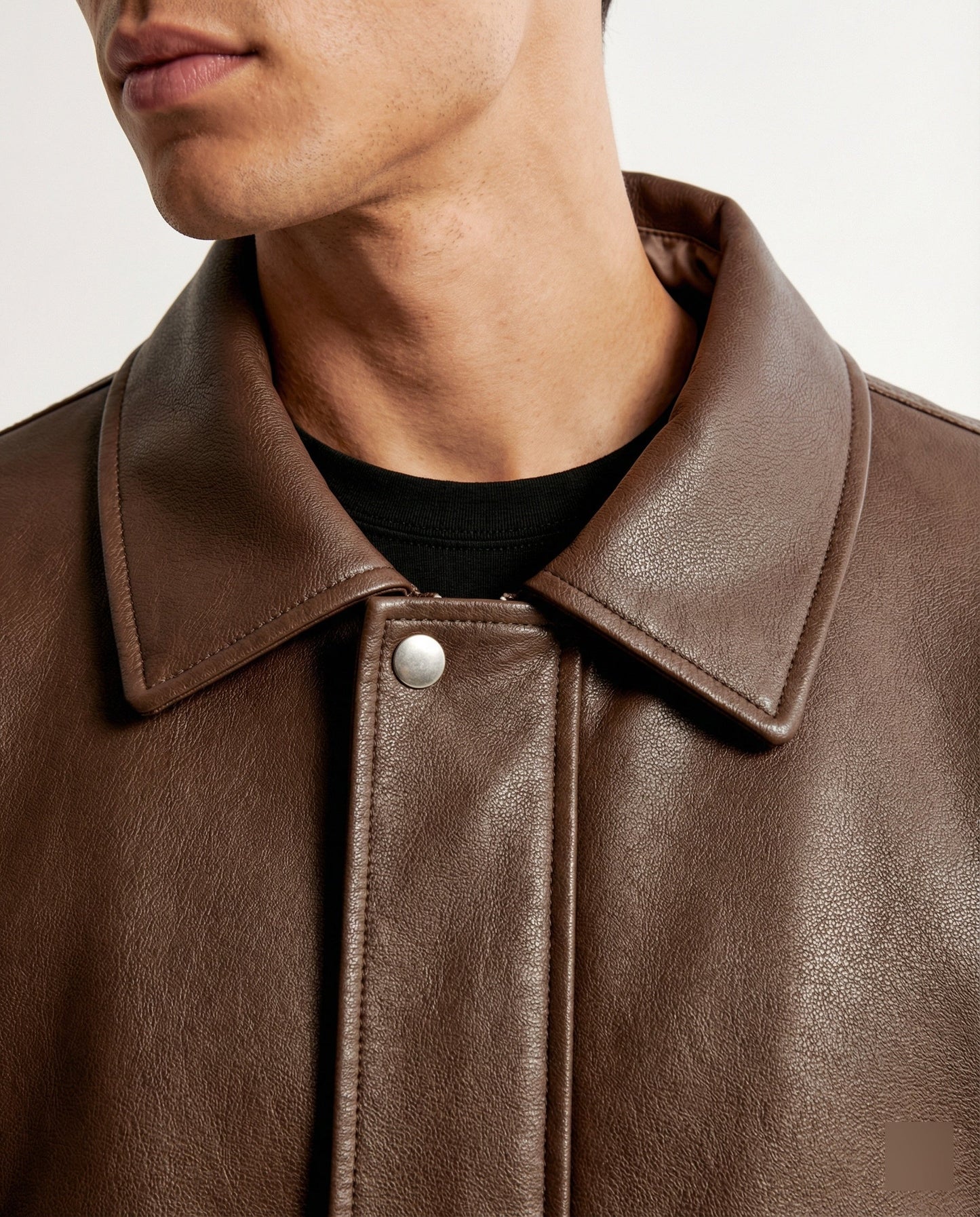 Damen Lederjacke Nappa Optik Blouson mit Hemdkragen Elastisch