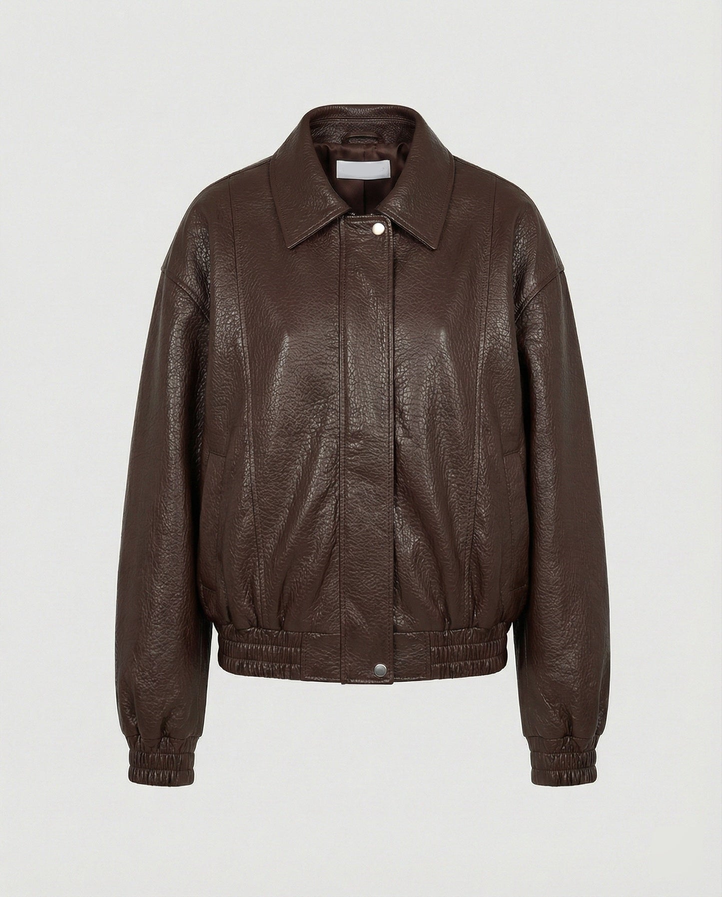Damen Lederjacke Nappa Optik Blouson mit Hemdkragen Elastisch