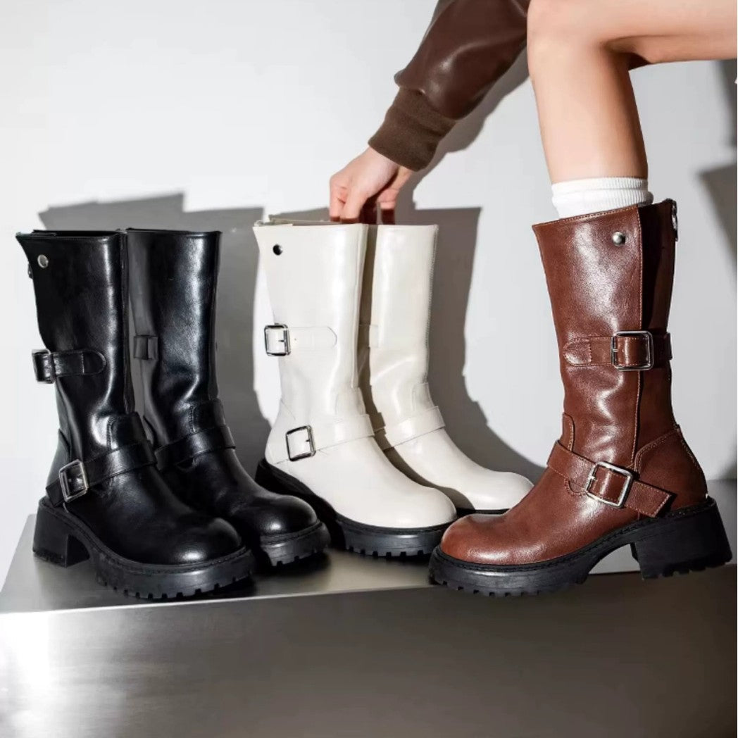 Damen Stiefel Robust Schnallen-Design Winterstiefel