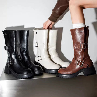 Damen Stiefel Robust Schnallen-Design Winterstiefel