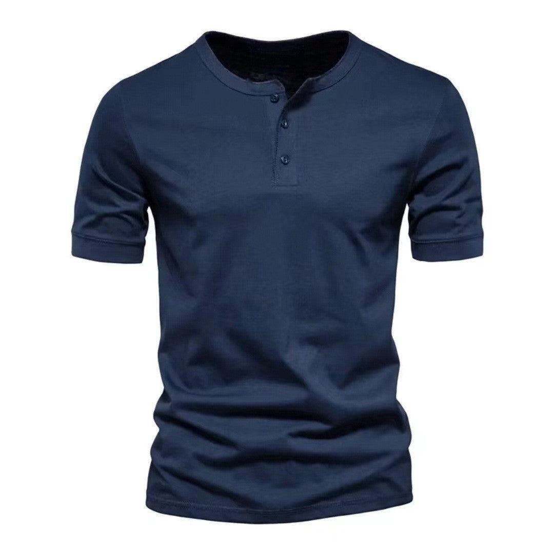 Herren T-Shirt mit Knopfverschluss Weiches Baumwollshirt Modern