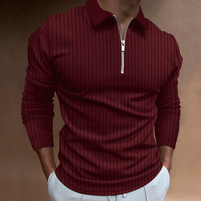 Herren Poloshirt Modern Strukturiert Reißverschluss Elegant