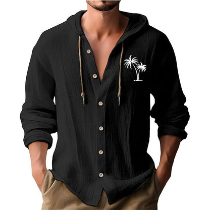 Herren Kapuzenshirt Modern mit Palmendruck und Knöpfen