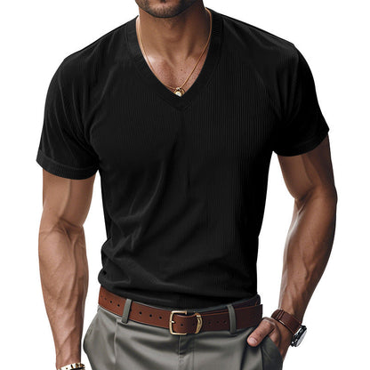 Herren T-Shirt V-Ausschnitt Modern Strukturiert