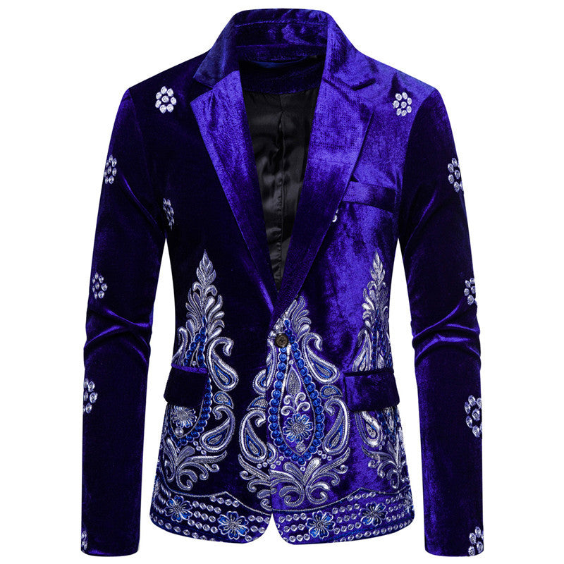 Eleganter Herren Blazer Samt schwarz mit Stickerei