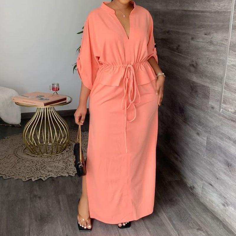 Damen Maxikleid Elegant Weit Ärmel Tailliert