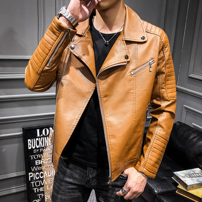 Lederjacke Herren Robust mit Steppnähten und Taschen Bikerstil