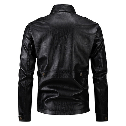 Lederjacke Herren Militär Style Kunstleder mit Patentaschen