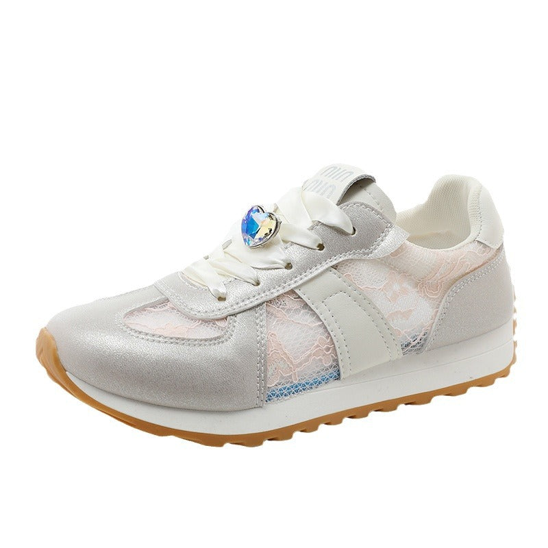 Damen Sneaker Sportlich Atmungsaktiv Glitzernde Kristalle