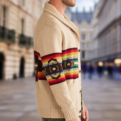 Herren Strickjacke Bunt Gemütlich Schalkragen Modern
