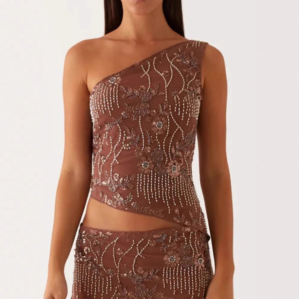 Elegantes Damen Bustier-Top mit Stickerei und Asymmetrie