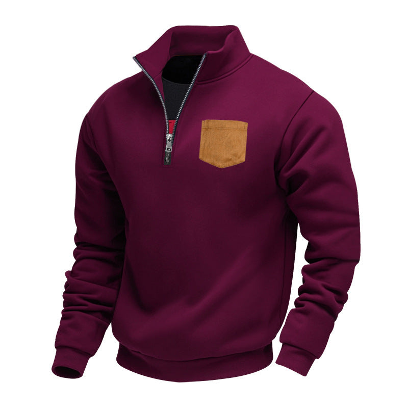 Herren Pullover mit Reißverschluss und Aufnäher-Tasche Modern