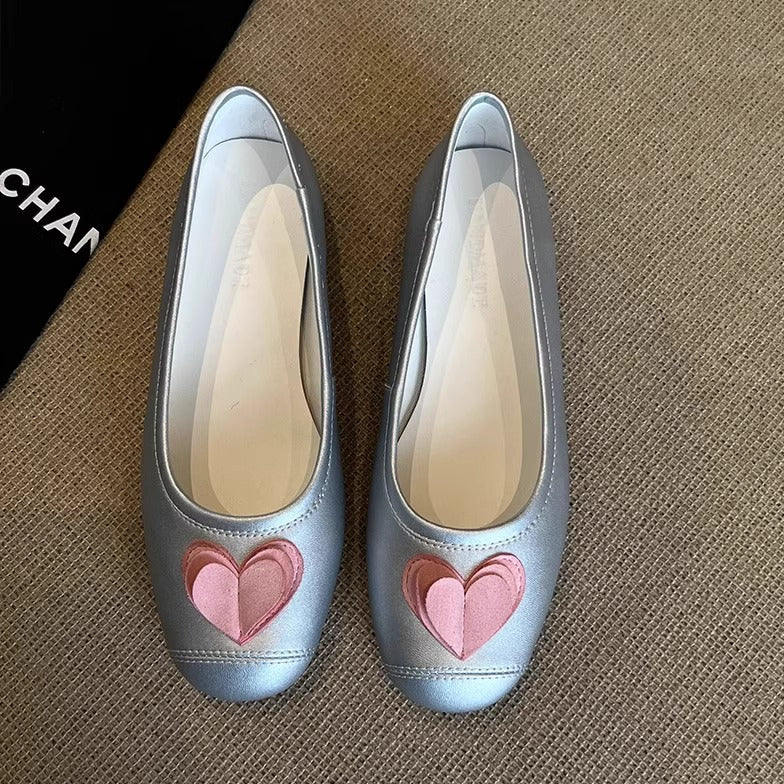 Damen Ballerinas Schuhe mit Herz Dekoration Elegant - BerlinGlamour