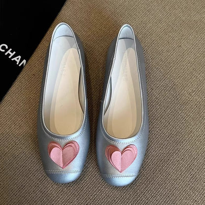 Damen Ballerinas Schuhe mit Herz Dekoration Elegant - BerlinGlamour