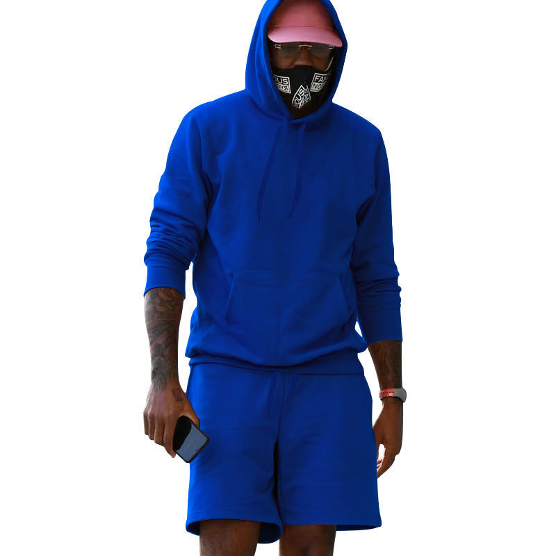 Herren Sport-Outfit Hoodie Shorts Set Athletisch Grau