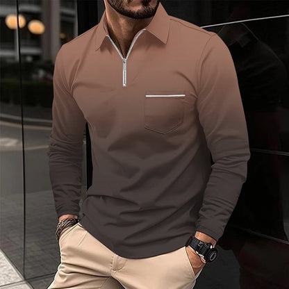 Herren Langarmshirt Modern Reißverschluss Brusttasche Praktisch