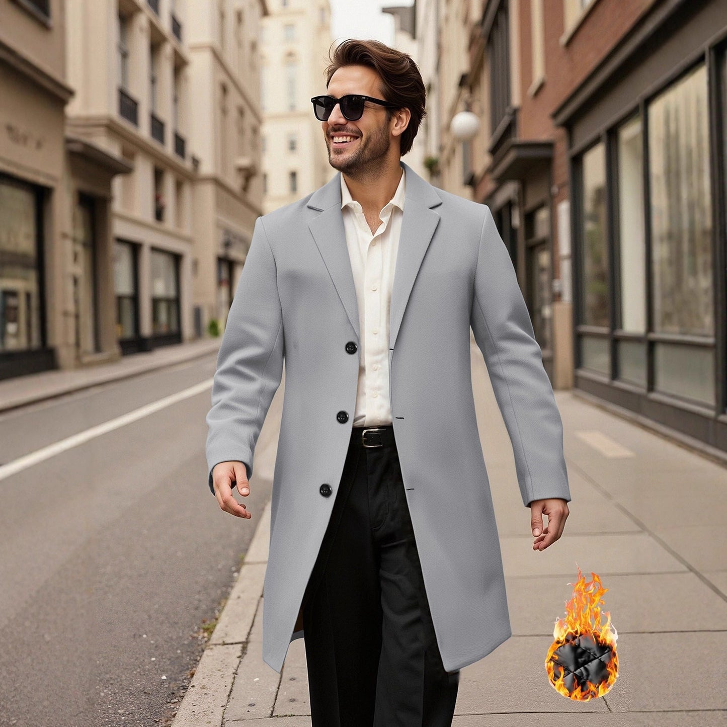 Herren Mantel Doppelreihig Elegant Leder
