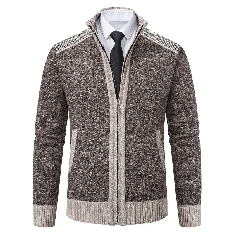 Herren Strickjacke Gesteppt Warm mit Kragen und Taschen