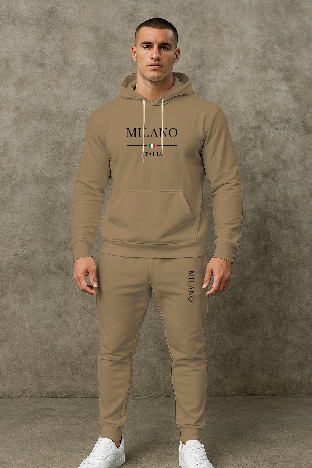 Herren Sportliche Jogginghose Hoodie Set Grau Sportlich