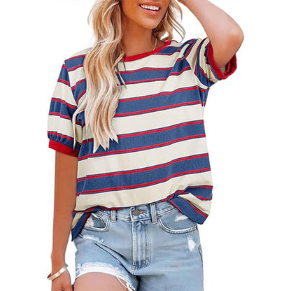 Damen T-Shirt Kurzarm Streifen Rundhals Modern
