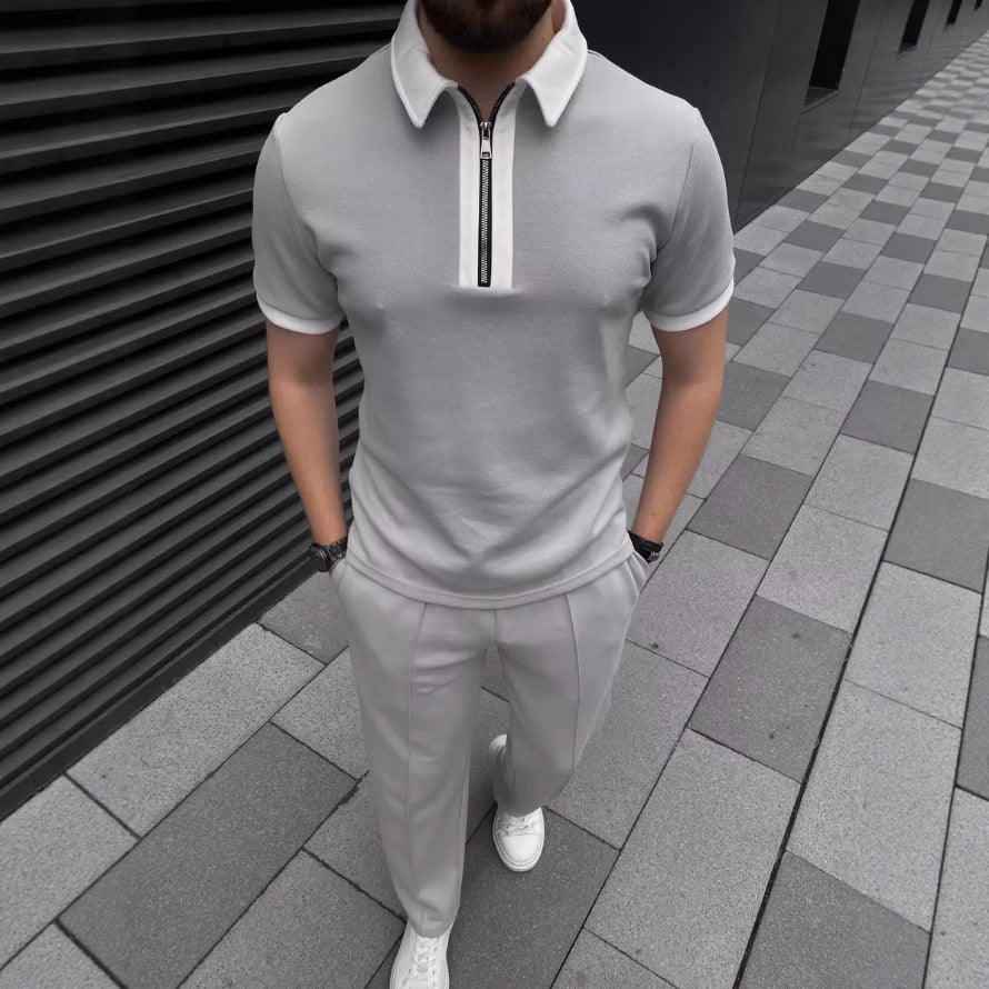 Herren Poloshirt Modern mit Reißverschluss Kontrast