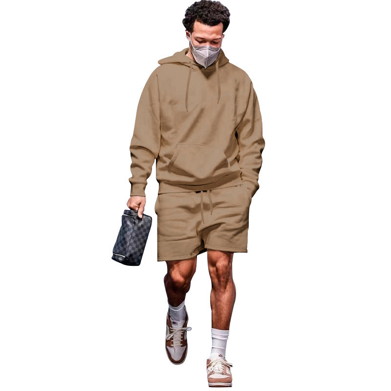Herren Sportset Hoodie Shorts atmungsaktiv mit Taschen