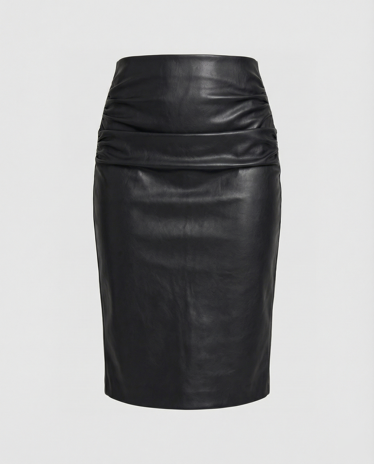 Lederrock Damen Midi Raffung Elegant Schwarz