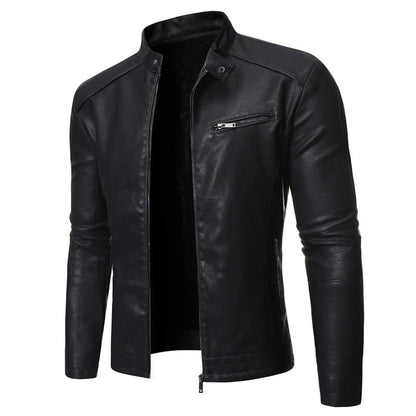 Herren Lederjacke Elegant Mit Stehkragen Reißverschluss