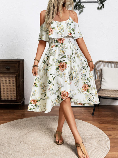 Damenkleid Blumenmuster lockerer Schnitt Schwingrock