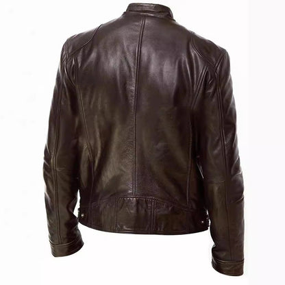Herren Leder Motorradjacke Lässig Schwarz Modern