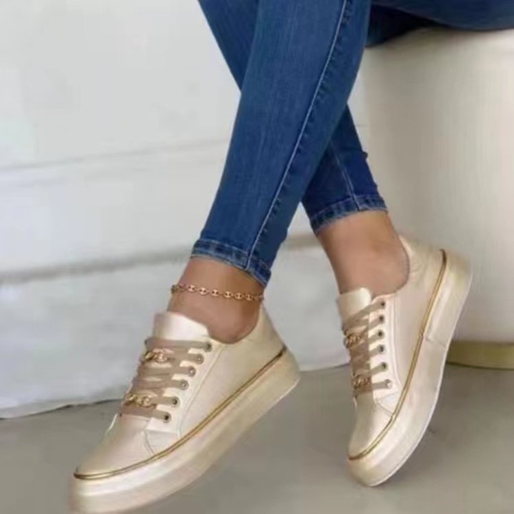 Damen Sneaker Satin Obermaterial Elegantes Design Gold
