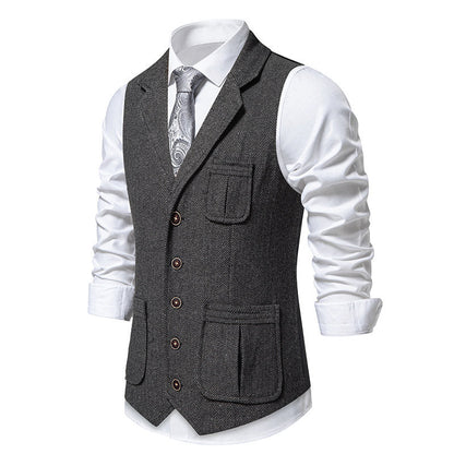 Herren Anzugweste Klassisch Herringbone Mit Taschen