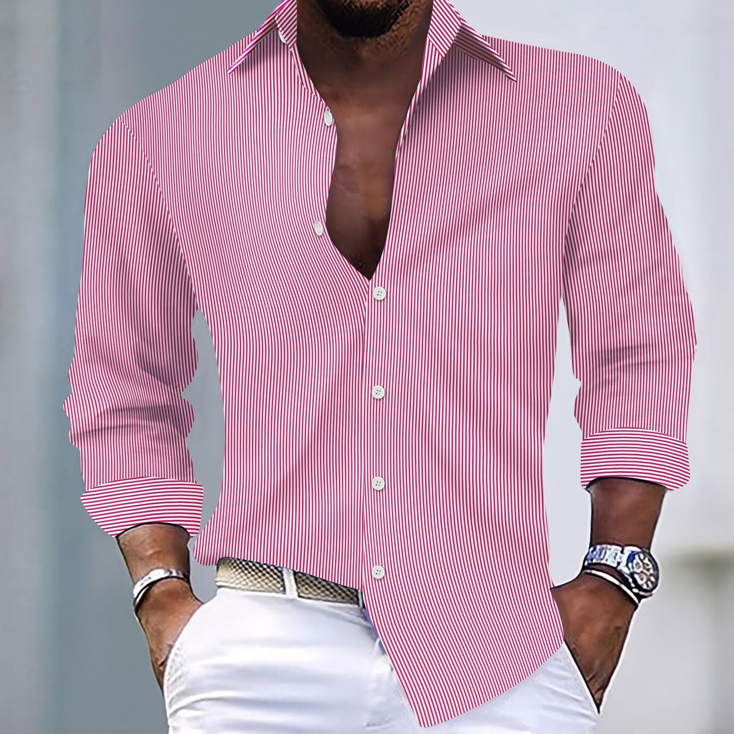 Herren Langarmhemd Modern mit Streifenmuster Slim Fit
