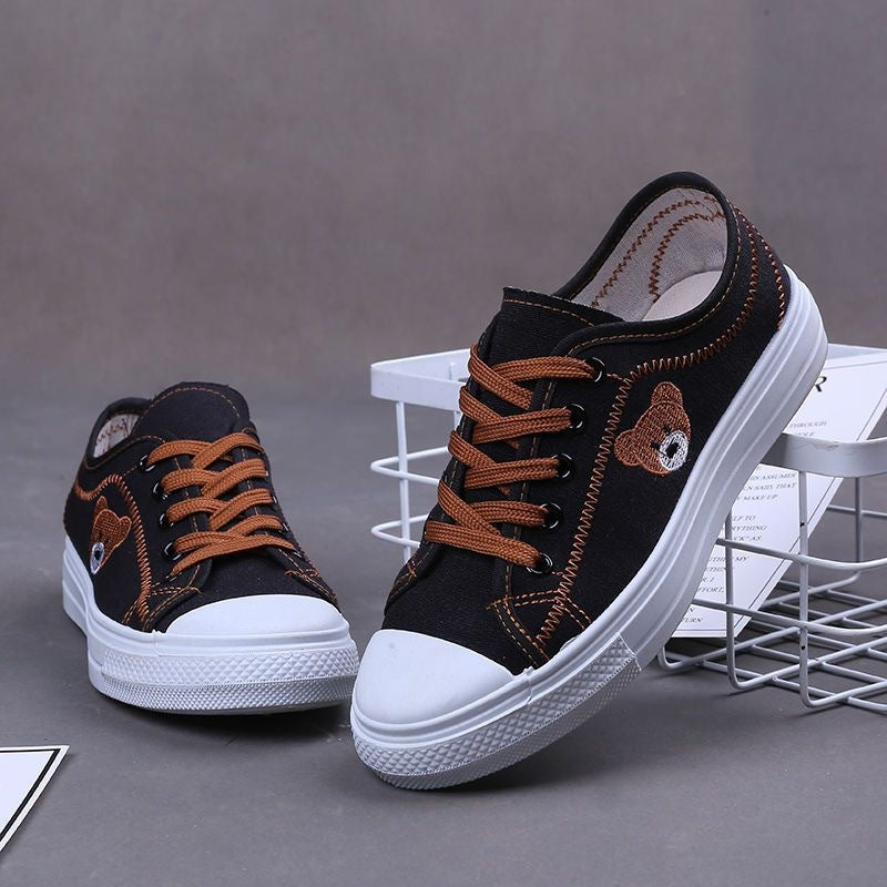 Damen Sneaker Bequem Bärenmotiv Baumwolle Weich