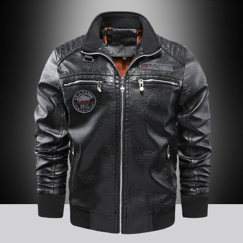 Herren Lederjacke Modern mit Reißverschluss Schwarz