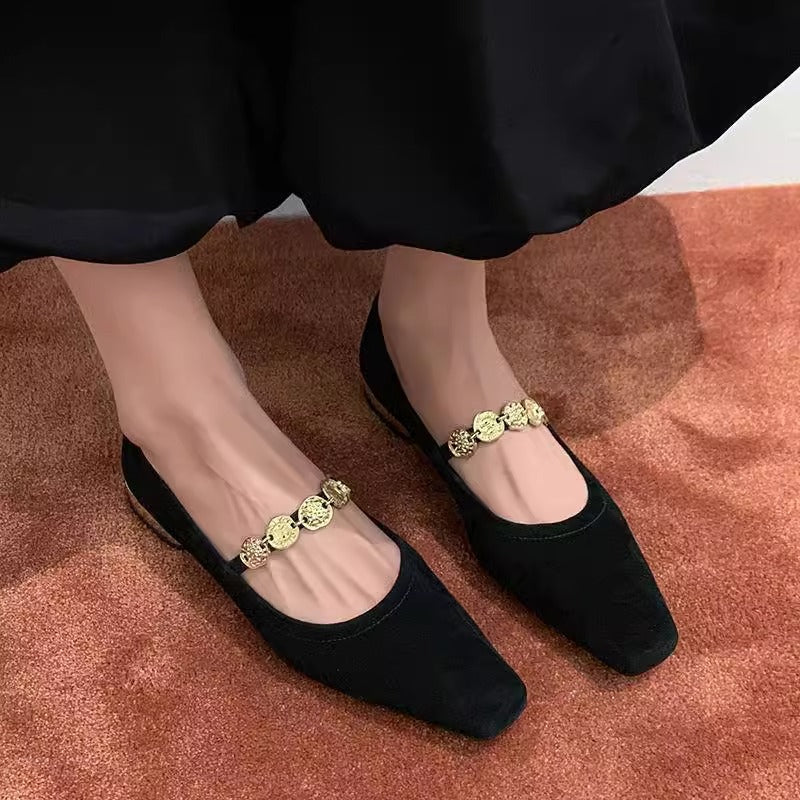 Damen Slingback Ballerinas Elegante Gold Dekoriert Bequem - BerlinGlamour