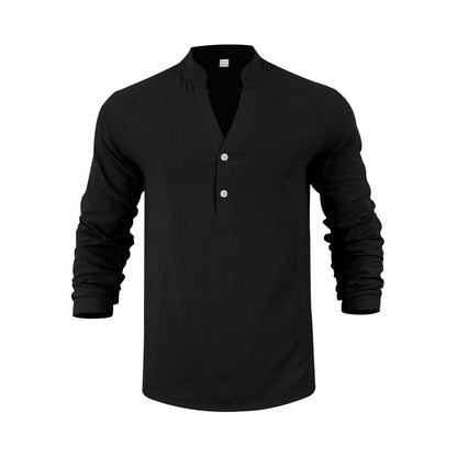 Herren Langarmshirt Bequem Lässig Knopfverschluss