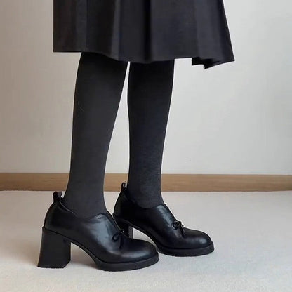 Damen Schuhe Schnürstiefelette mit Schleife und Blockabsatz
