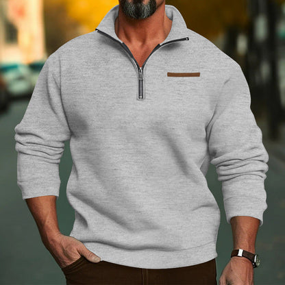 Herren Sweatshirt Halbzipp Reißverschluss Modern Grau