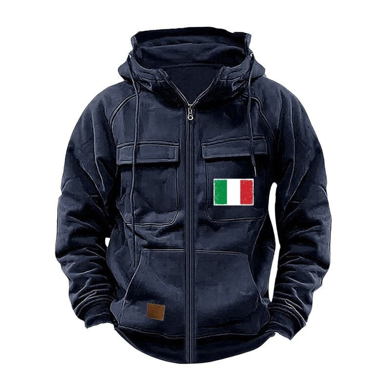 Herren Kapuzenjacke Modern mit Taschen und verstellbarem Kragen