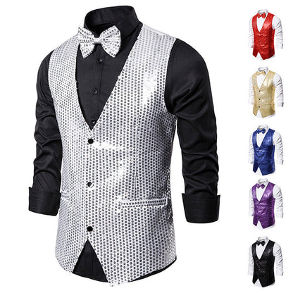 Herren Weste Glitzer Pailletten Elegant mit Fliege