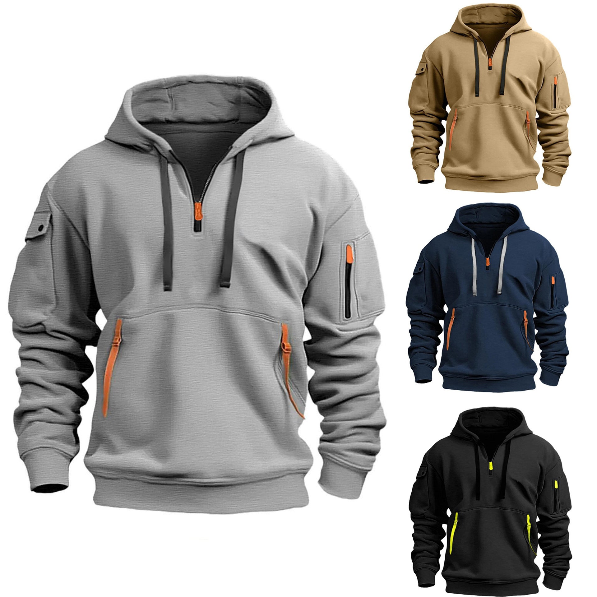 Herren Kapuzenpullover Lässig mit Reißverschlusstaschen - BerlinGlamour