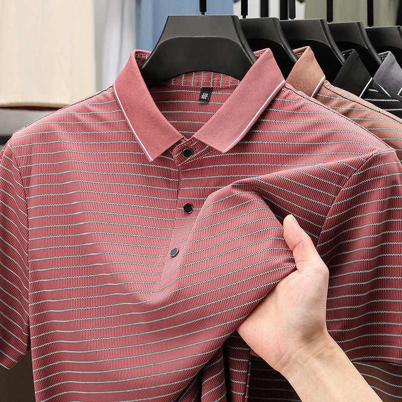 Herren Poloshirt Kurzarm Fein Streifenmuster Atmungsaktiv Modern