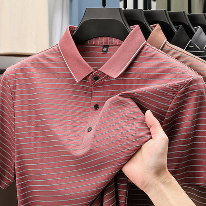 Herren Poloshirt Kurzarm Fein Streifenmuster Atmungsaktiv Modern